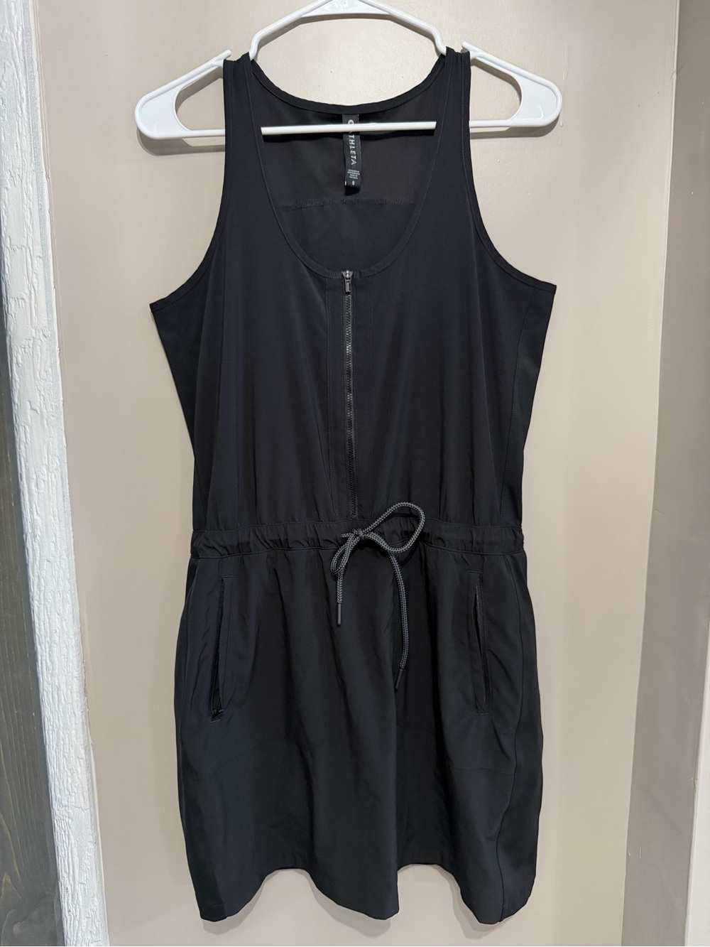 Athleta Black Zip-Front Athletic Romper/Skorts with Drawstring